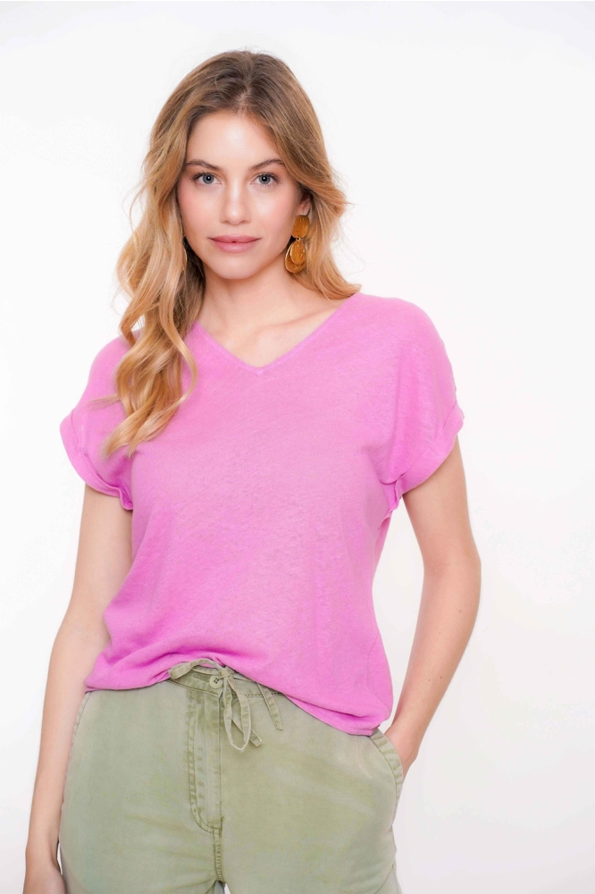 RUSTIEK KATOENEN T SHIRT MET V HALS 52103 47 Lavender